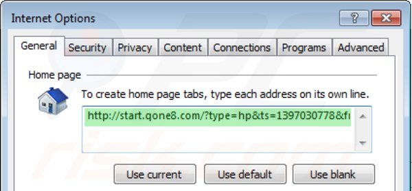 Removing start.qone8.com from Internet Explorer homepage