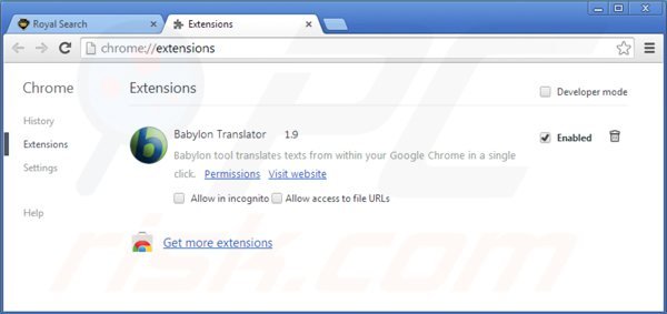 Removing royal-search.com from Google Chrome extensions