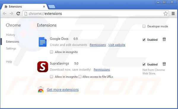 Removing RR Savings from Google Chrome step 2