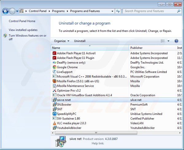 saveneto uninstall via Control Panel