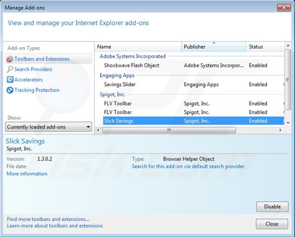 Removing slick savings ads from Internet Explorer step 2