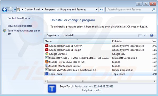 topic torch uninstall via Control Panel