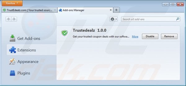 Removing trustedealz from Mozilla Firefox step 2