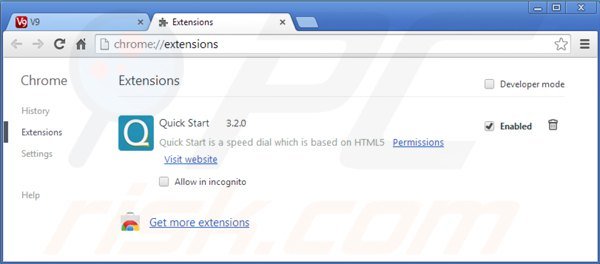 Removing v9.com related Google Chrome extensions