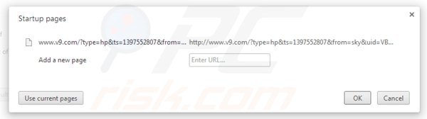 Removing v9.com from Google Chrome homepage