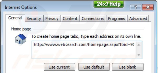 Removing websearch.com from Internet Explorer homepage