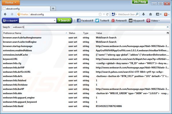 Removing websearch.com from Mozilla Firefox default search engine