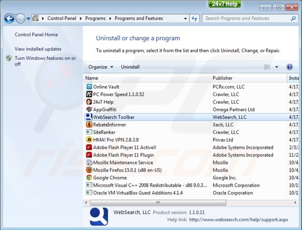 websearch.com browser hijacker uninstall