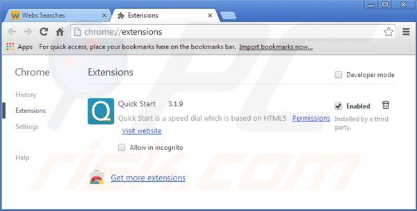 istart.webssearches.com verwandte Google Chrome Erweiterungen entfernen