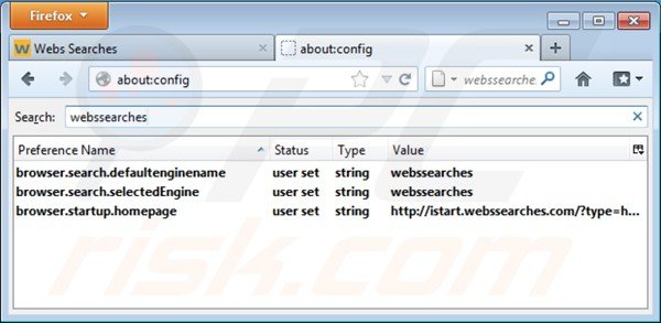 istart.webssearches.com von Mozilla Firefox Standardsuchmaschineneinstellungen entfernen