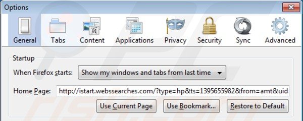 istart.webssearches.com von der Mozilla Firefox Startseite entfernen