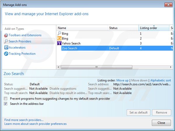 isearch.zoo.com von der Internet Explorer Standardsuchmaschine entfernen