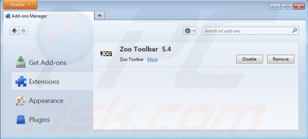 zoo toolbar von den Mozilla Firefox Erweiterungen entfernen