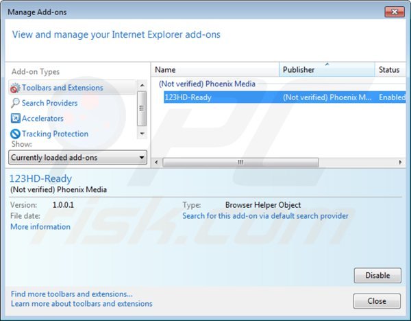 Removing 123hd-ready from Internet Explorer step 2