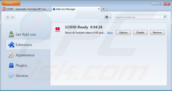 Removing 123hd-ready from Mozilla Firefox step 2