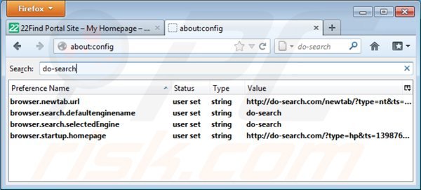 Removing 22find.com from Mozilla Firefox default search engine