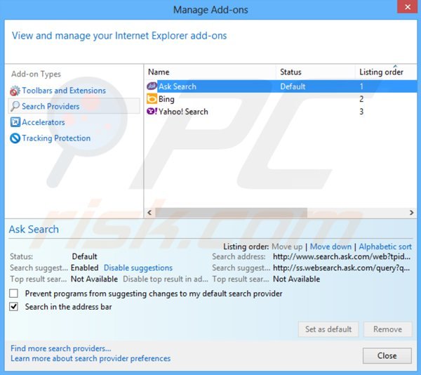 Removing ask social toolbar from Internet Explorer default search engine