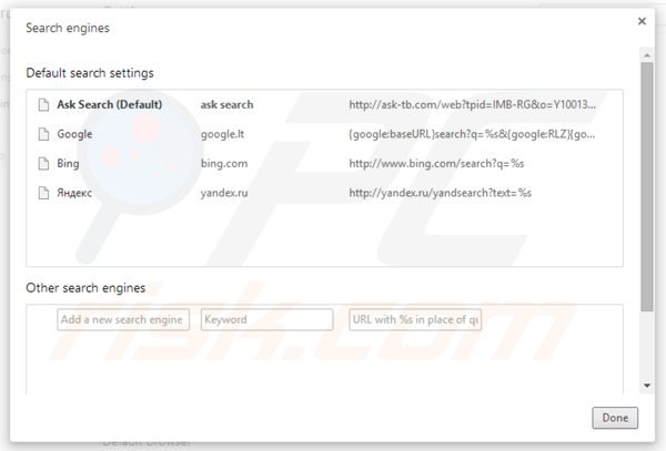 Removing ask-tb.com from Google Chrome default search engine