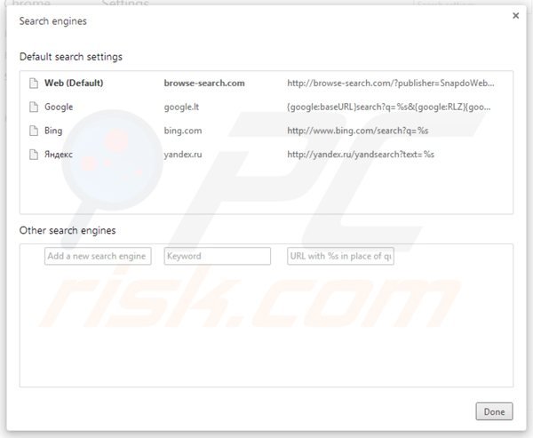 Removing browse-search.com from Google Chrome default search engine