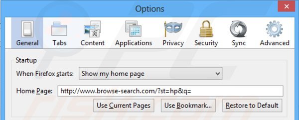 Removing browse-search.com from Mozilla Firefox homepage