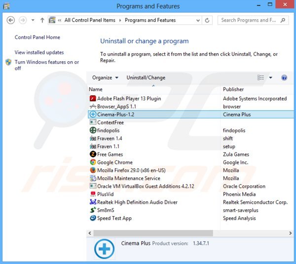 cinema-plus adware uninstall via Control Panel