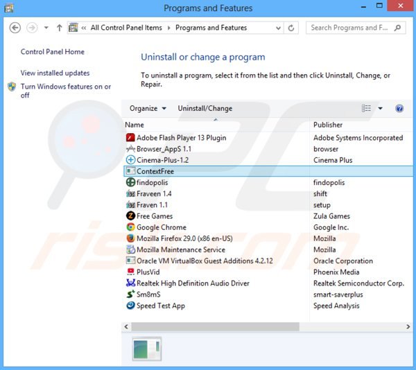 contextfree adware uninstall via Control Panel