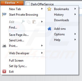 Removing dailyofferservice ads from Mozilla Firefox step 1