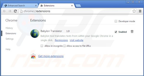 Removing enhanced-search.com related Google Chrome extensions