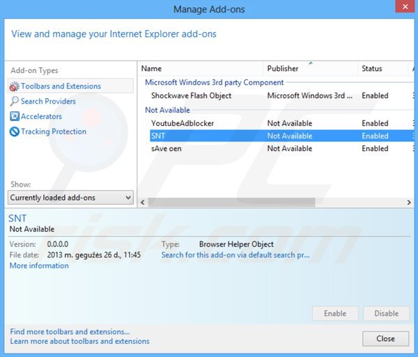 Removing websearch.fastosearch.info related Internet Explorer extensions