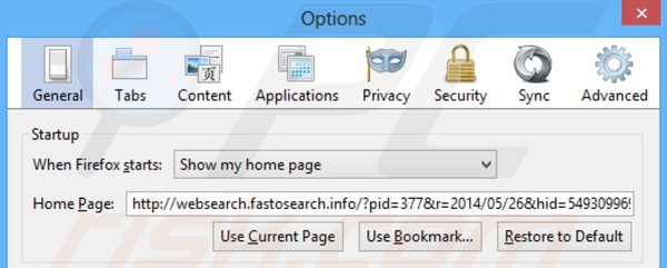 Removing websearch.fastosearch.info from Mozilla Firefox homepage