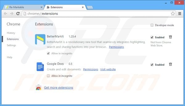 Removing remarkable ads from Google Chrome step 2