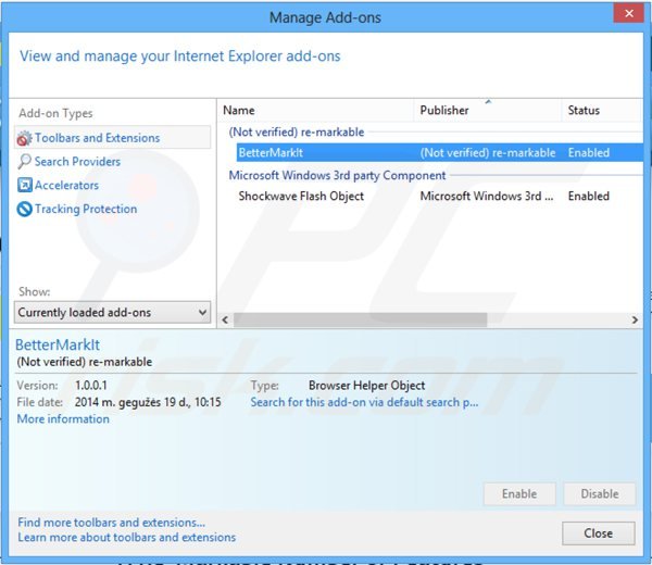 Removing remarkable ads from Internet Explorer step 2