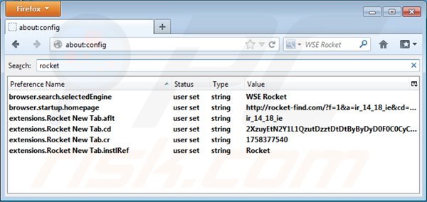 Removing rocket-find.com from Mozilla Firefox default search engine