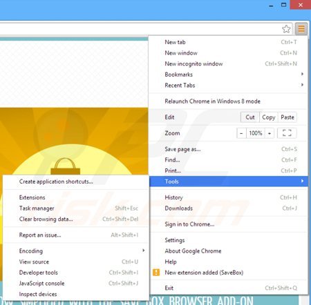 Removing savebox from Google Chrome step 1