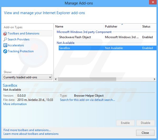 Removing savebox from Internet Explorer step 2