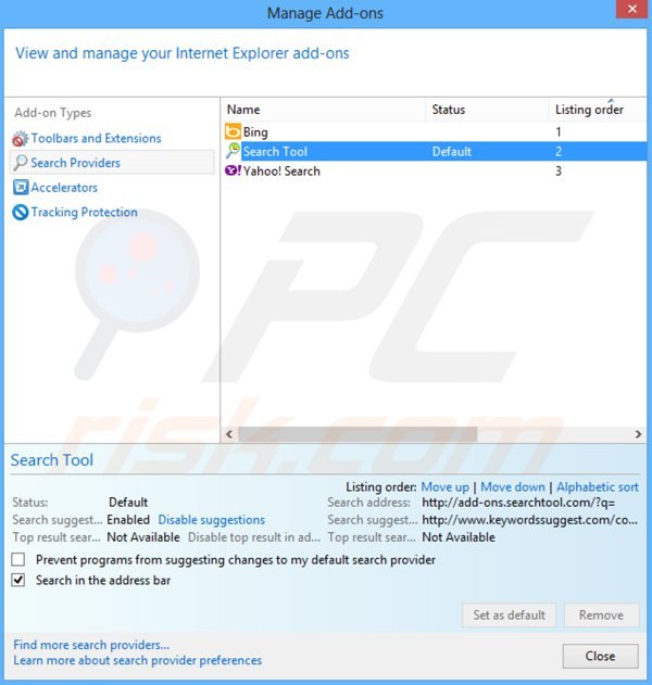 Removing searchshock.com from Internet Explorer default search engine