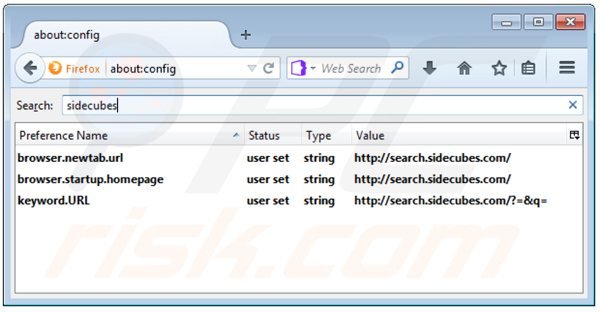 Removing search.sidecubes.com from Mozilla Firefox default search engine