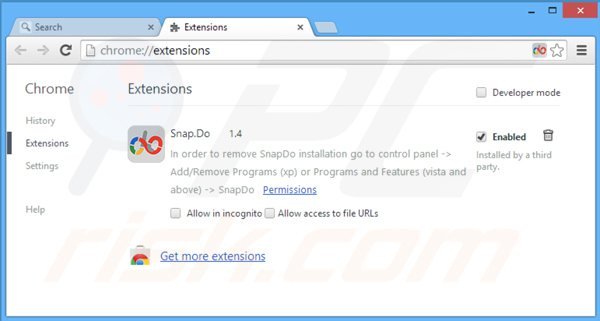 Removing snapdo.com from related Google Chrome extensions