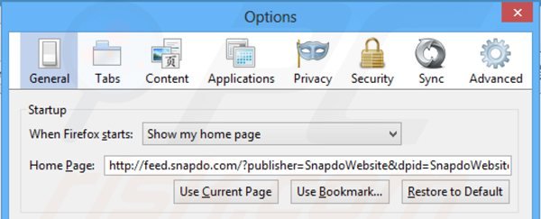 Removing feed.snapdo.com from Mozilla Firefox homepage