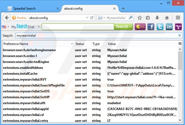 Removing speedial.com from Mozilla Firefox default search engine