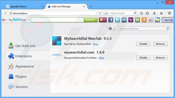 Removing speedial.com related Mozilla Firefox extensions