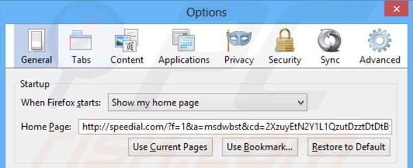 Removing speedial.com from Mozilla Firefox homepage