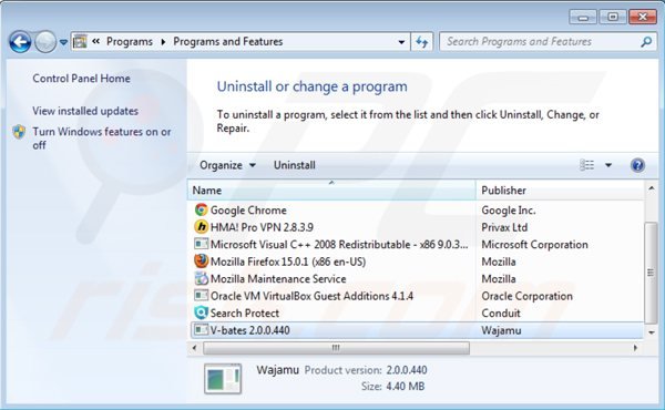 v-bates shopper uninstall via Control Panel