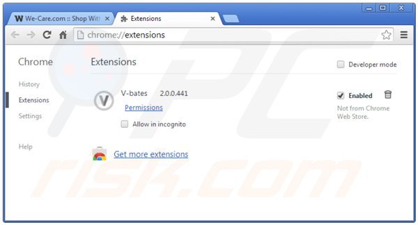 Removing we-care from Google Chrome step 2