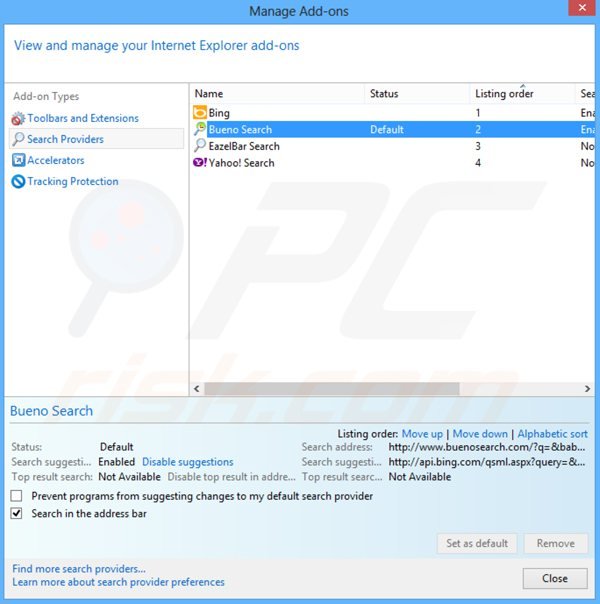 Removing keep my search from Internet Explorer default search engine