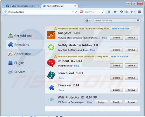 Removing wifi protector ads from Mozilla Firefox step 2
