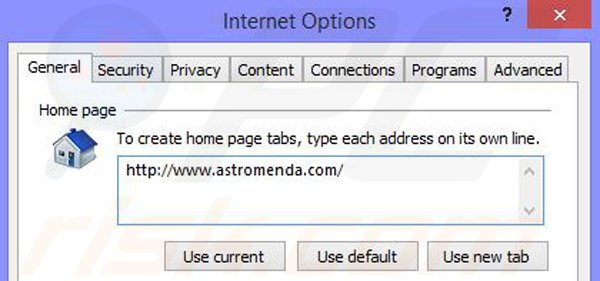 Remove Astromenda browser hijacker from Internet Explorer step 2