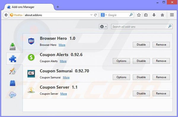 Removing BrowserChampion ads from Mozilla Firefox step 2