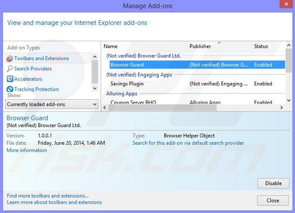 Removing BrowserWarden ads from Internet Explorer step 2