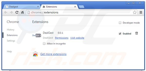 Removing dealgest ads from Google Chrome step 2